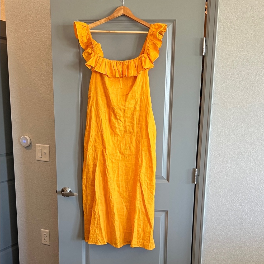 & Other Stories Yellow Linen Ruffle Sleeveless Dress